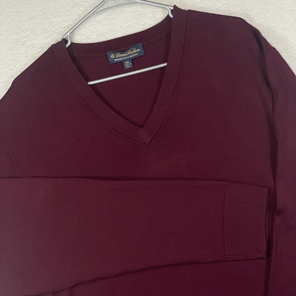 Brooks Brothers Men's 2XL Brookstech Merino Wool V-Neck Sweater Burgundy